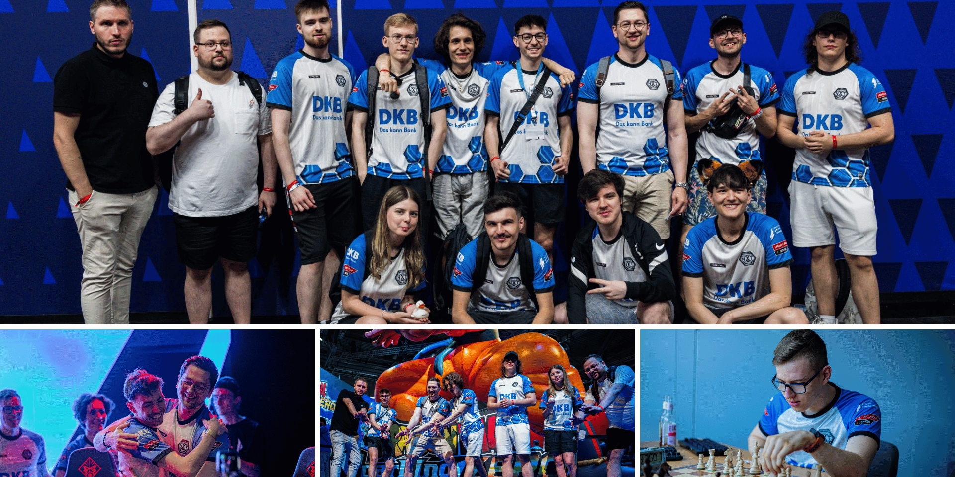 DKB XPERION NXT PRM 2024 Die League of Legends Esports Spieler der DKB XPERION NXT und DKB XPERION NXT RAW Teams stehen in ihren DKB XPERION NXT gebrandeten Trikots zusammen für ein Gruppenbild.