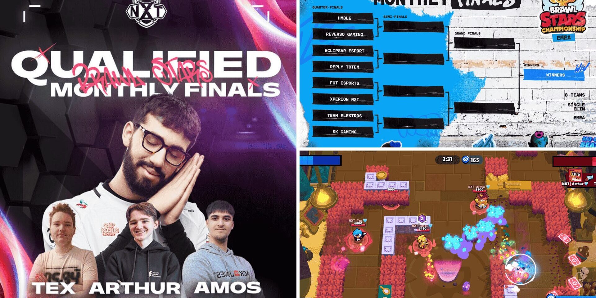 XPERION NXT Brawl Stars Team nimmt an den Monthly Finals teil XPERION NXT nimmt an den Monthly Finals teil - Multi Pic mit Announcement Grafik, Bracket des Turniers & Ingame Ausschnitt