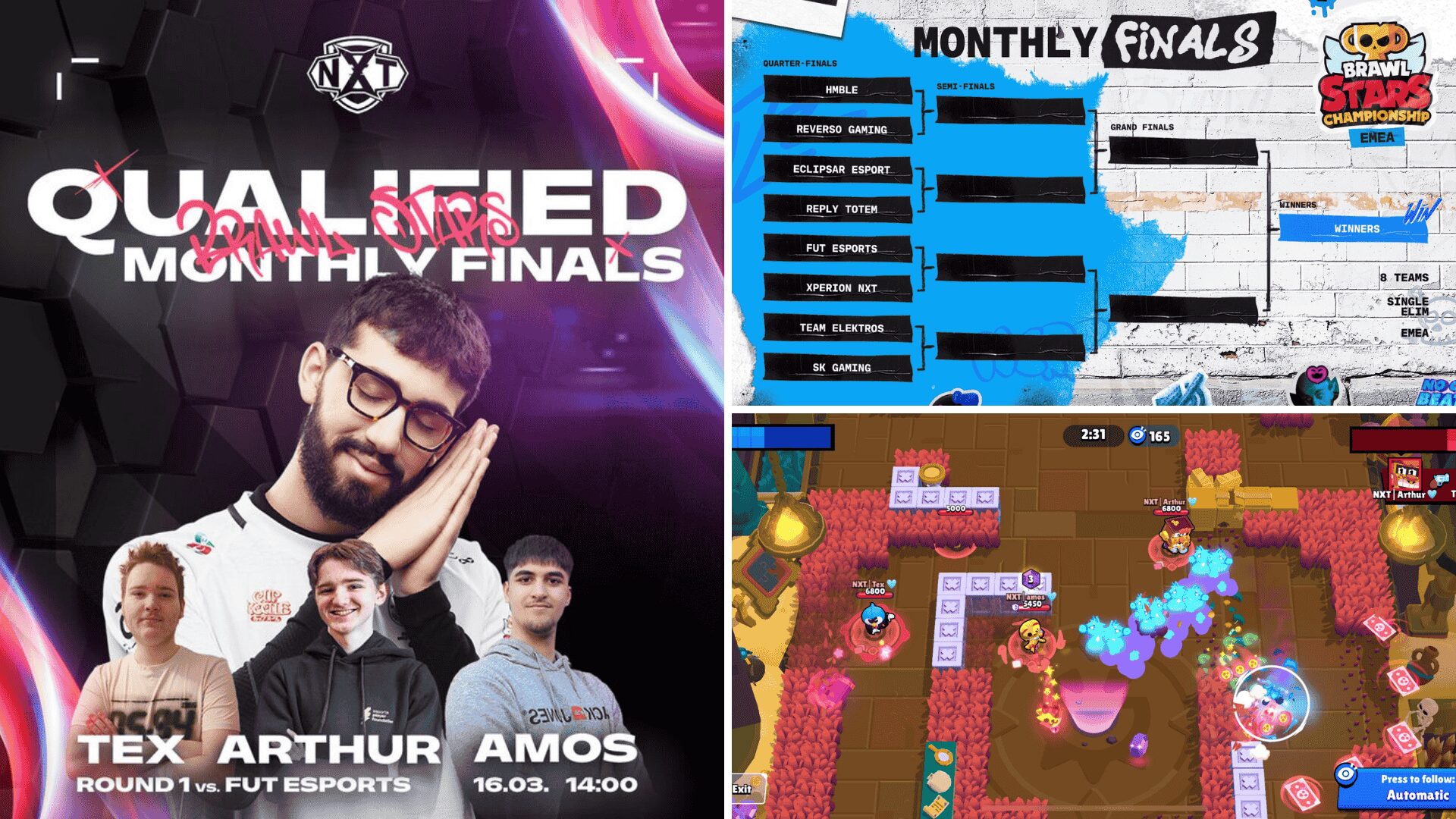 XPERION NXT nimmt an den Monthly Finals teil - Multi Pic mit Announcement Grafik, Bracket des Turniers & Ingame Ausschnitt